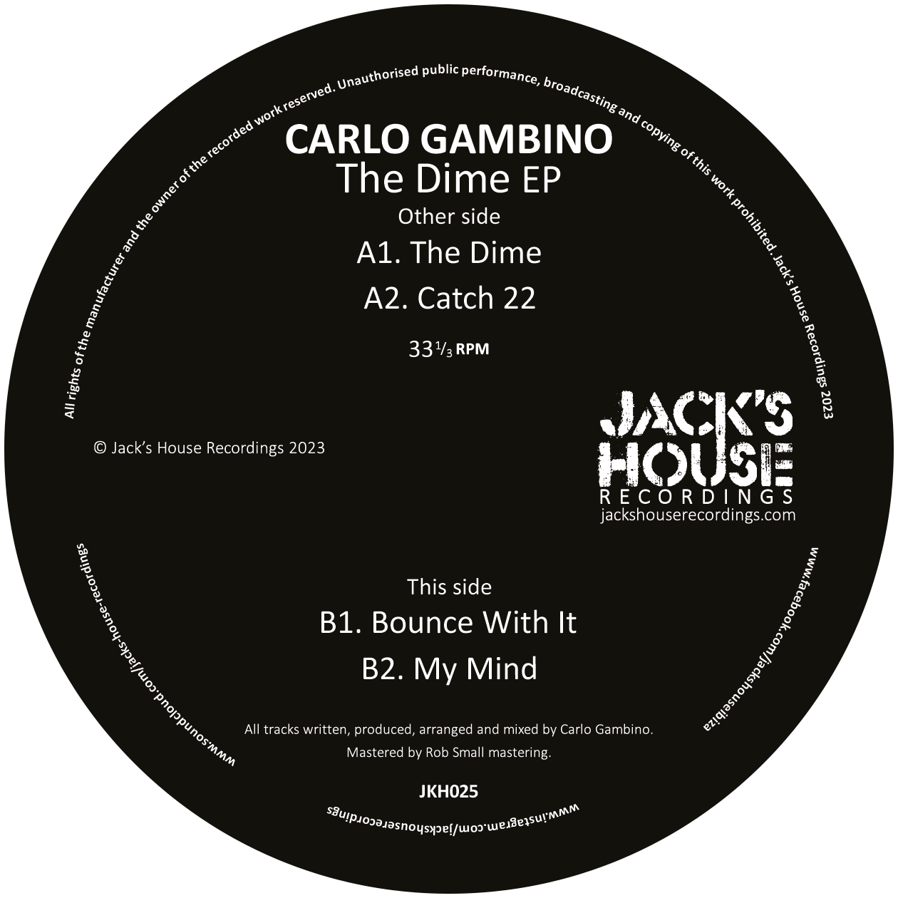 Carlo Gambino The Dime EP (Jack's House Recordings)